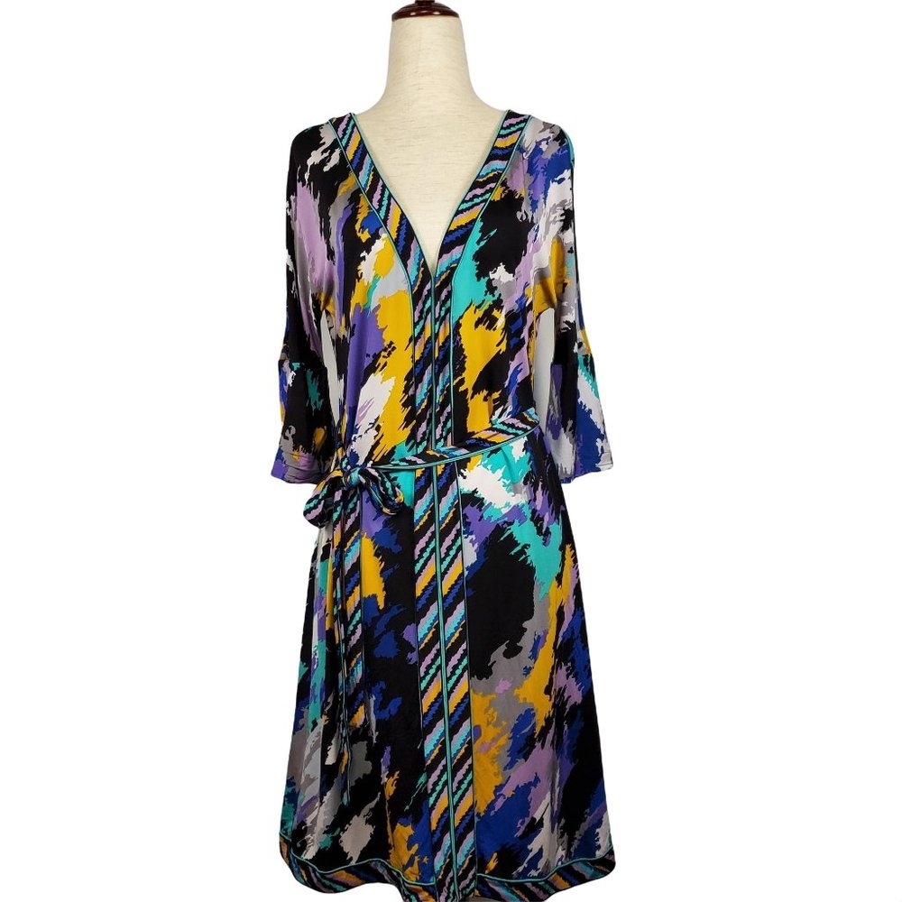 BCBG Maxazria Womens Dress sz  S multicolored 3/4 sleeve belt mid length